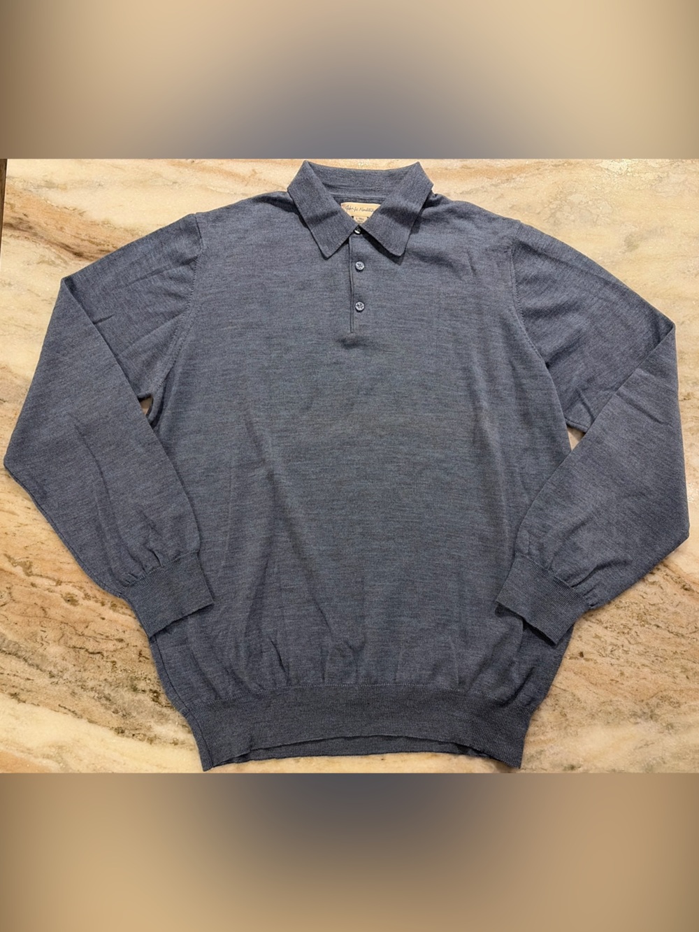 John W. Nordstrom Extrafine Merino Wool Long Sleeve Polo Blue Large Tall Italy